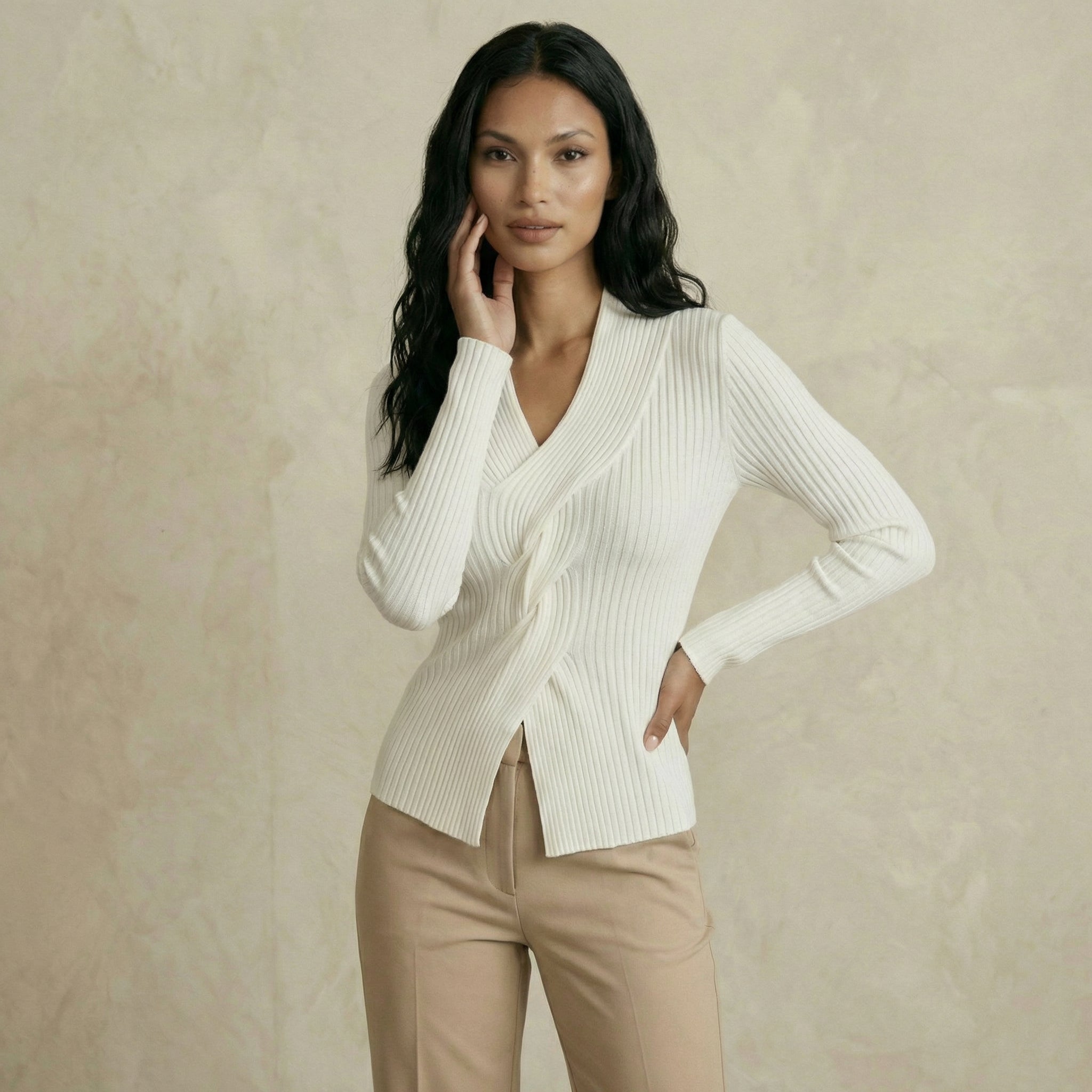 Plain White V-Neck Sweater