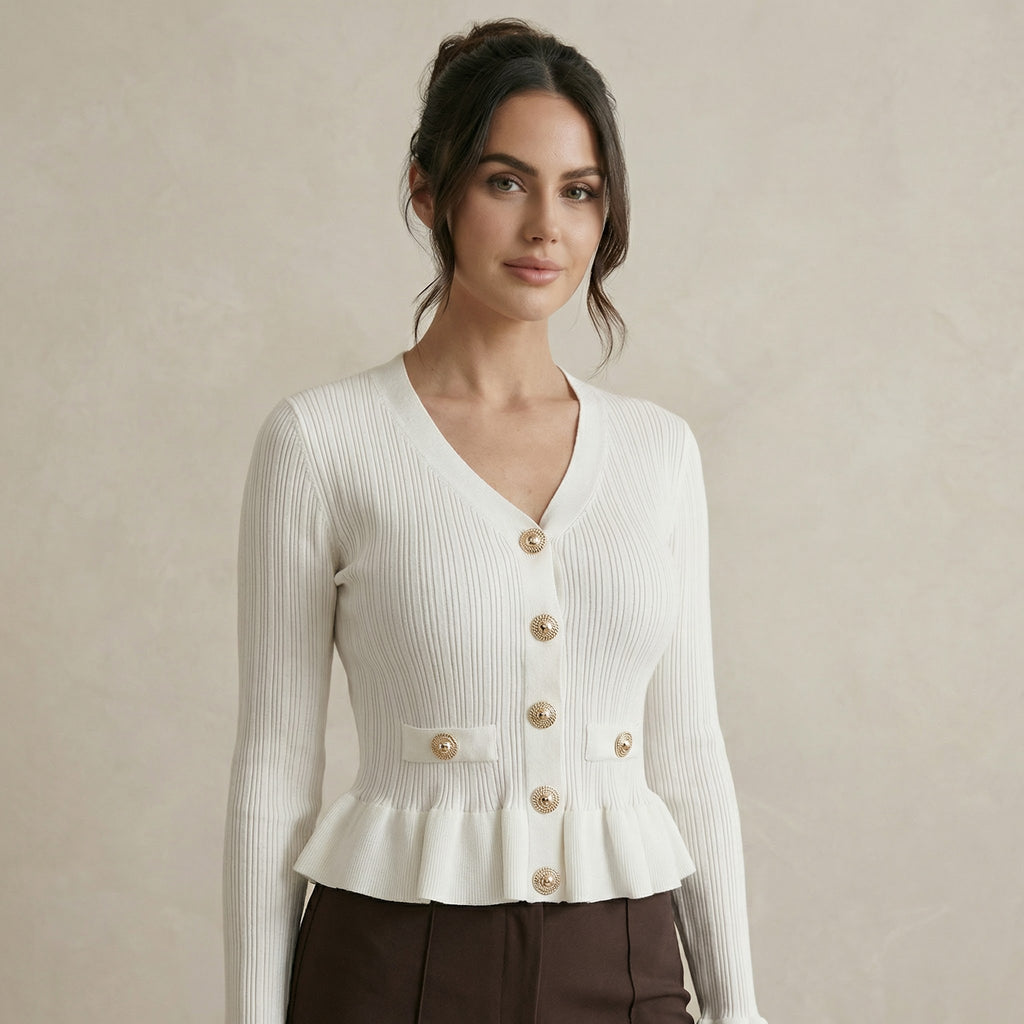White Cardigan with Gold Buttons