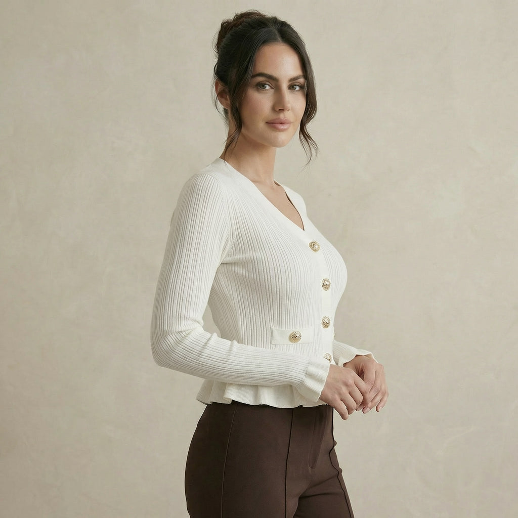 White Cardigan with Gold Buttons