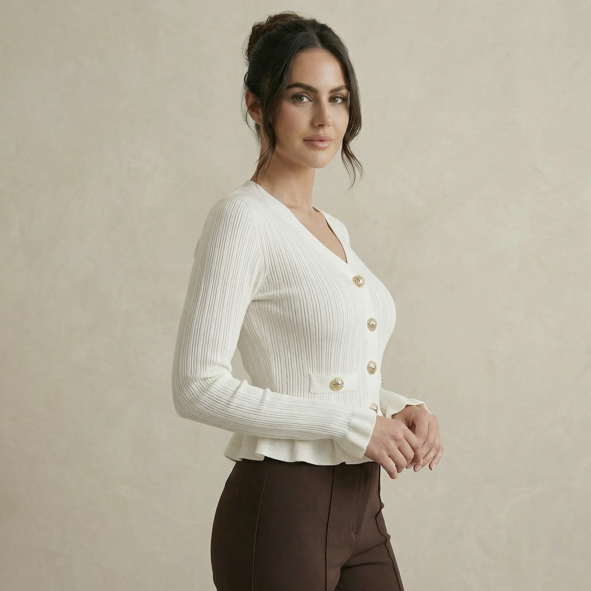 White Cardigan with Gold Buttons