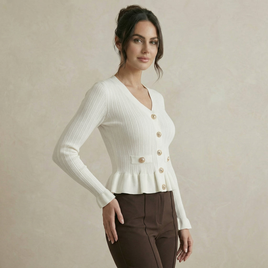 White Cardigan with Gold Buttons