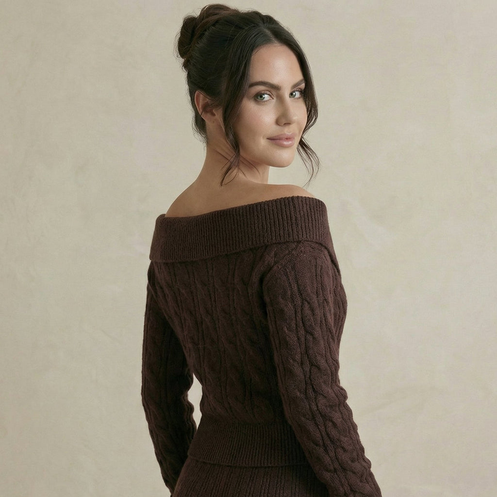 Cross-Front Cable Knit V-Neck Sweater