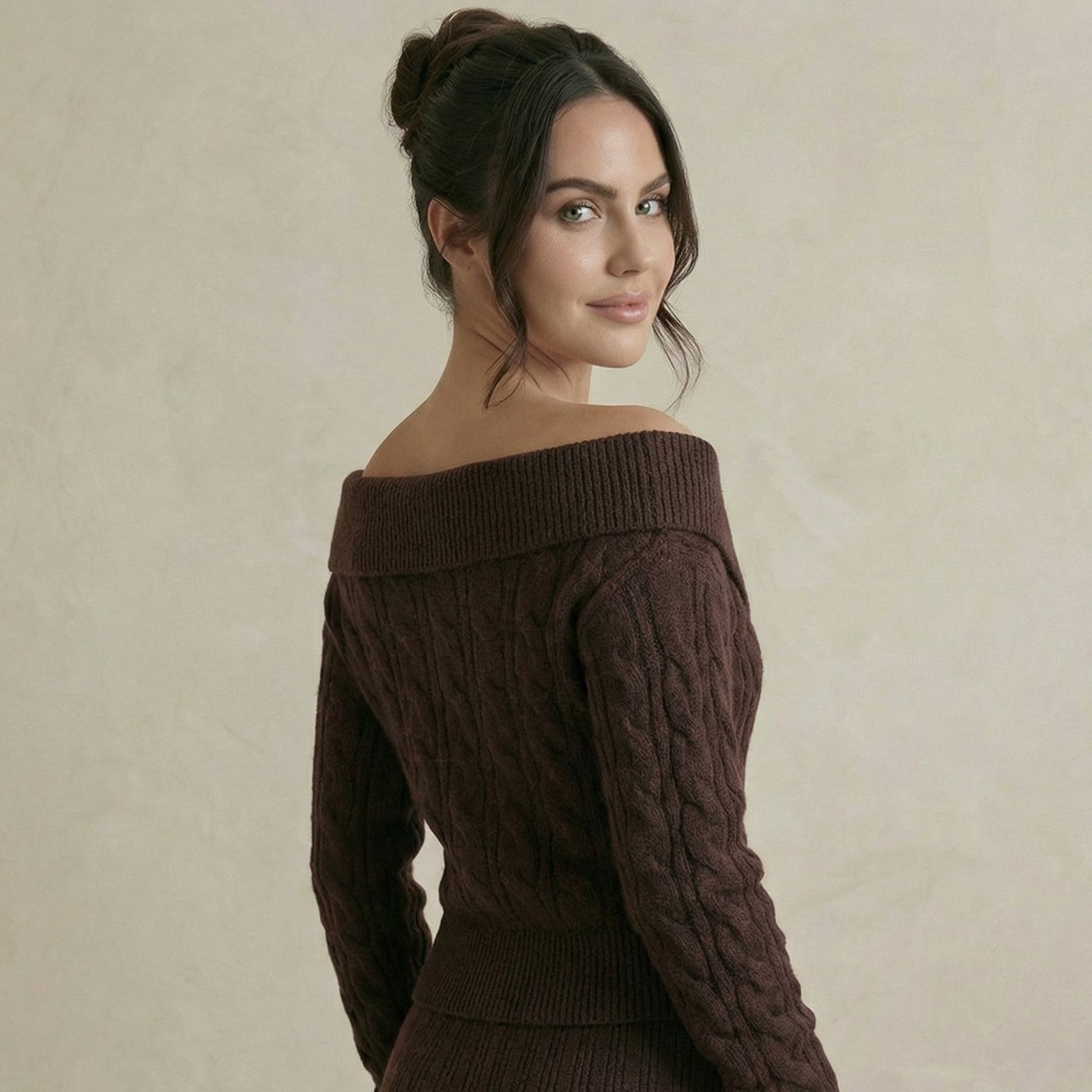 Cross-Front Cable Knit V-Neck Sweater