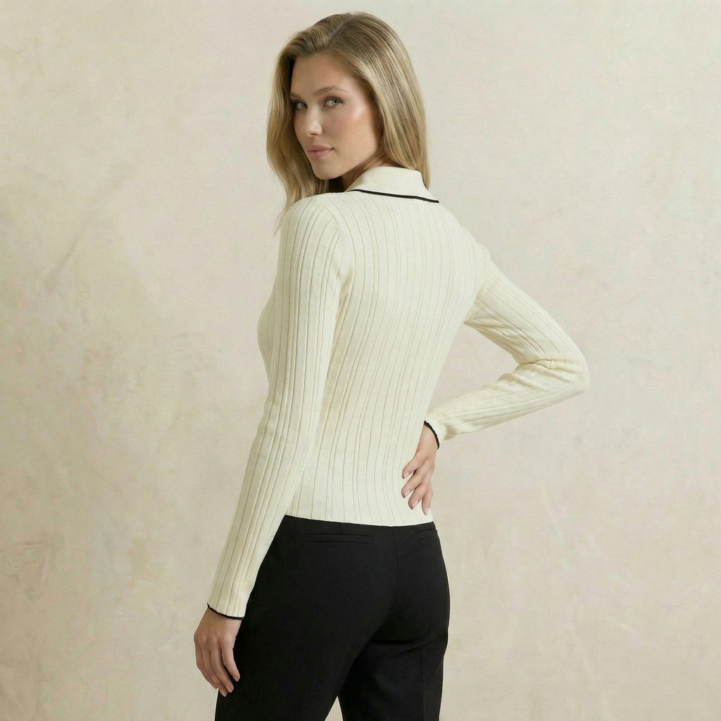 Classic Polo Neck Sweater with Contrast Detailing