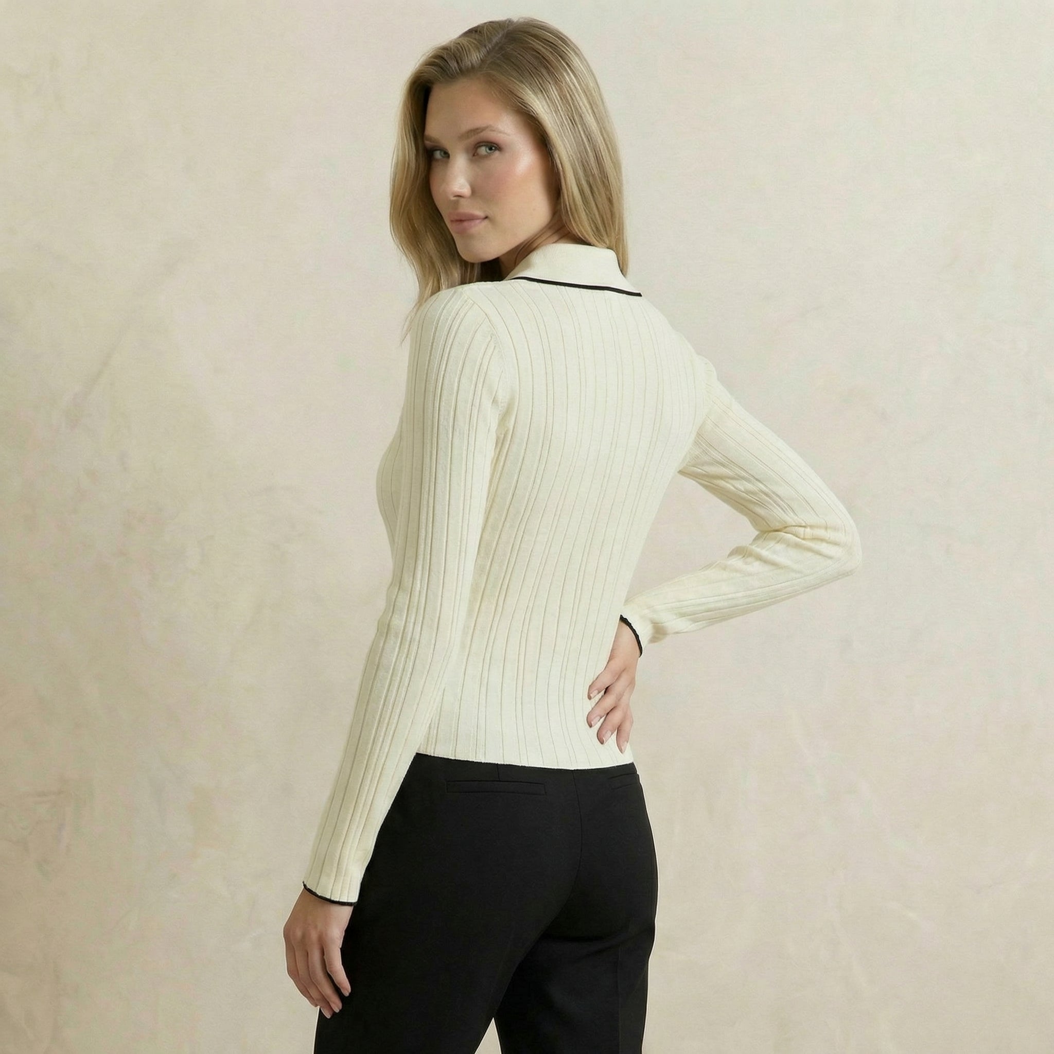 Classic Polo Neck Sweater with Contrast Detailing