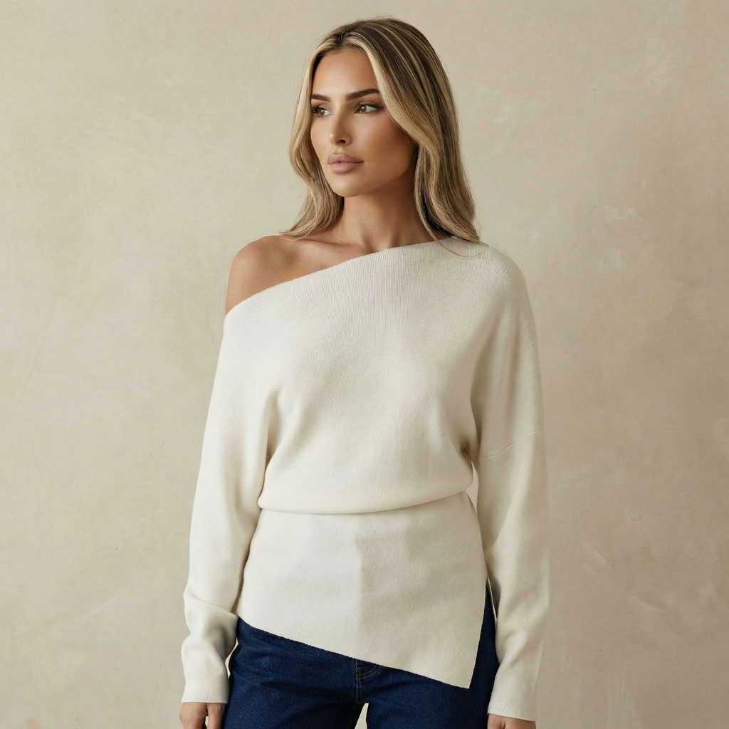 Asymmetrical Collar Wool-Blend Top
