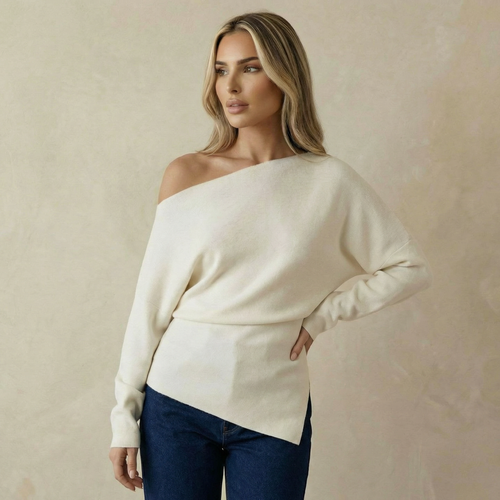Asymmetrical Collar Wool-Blend Top