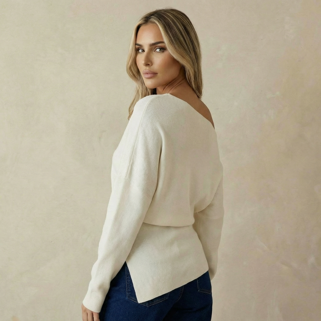 Asymmetrical Collar Wool-Blend Top