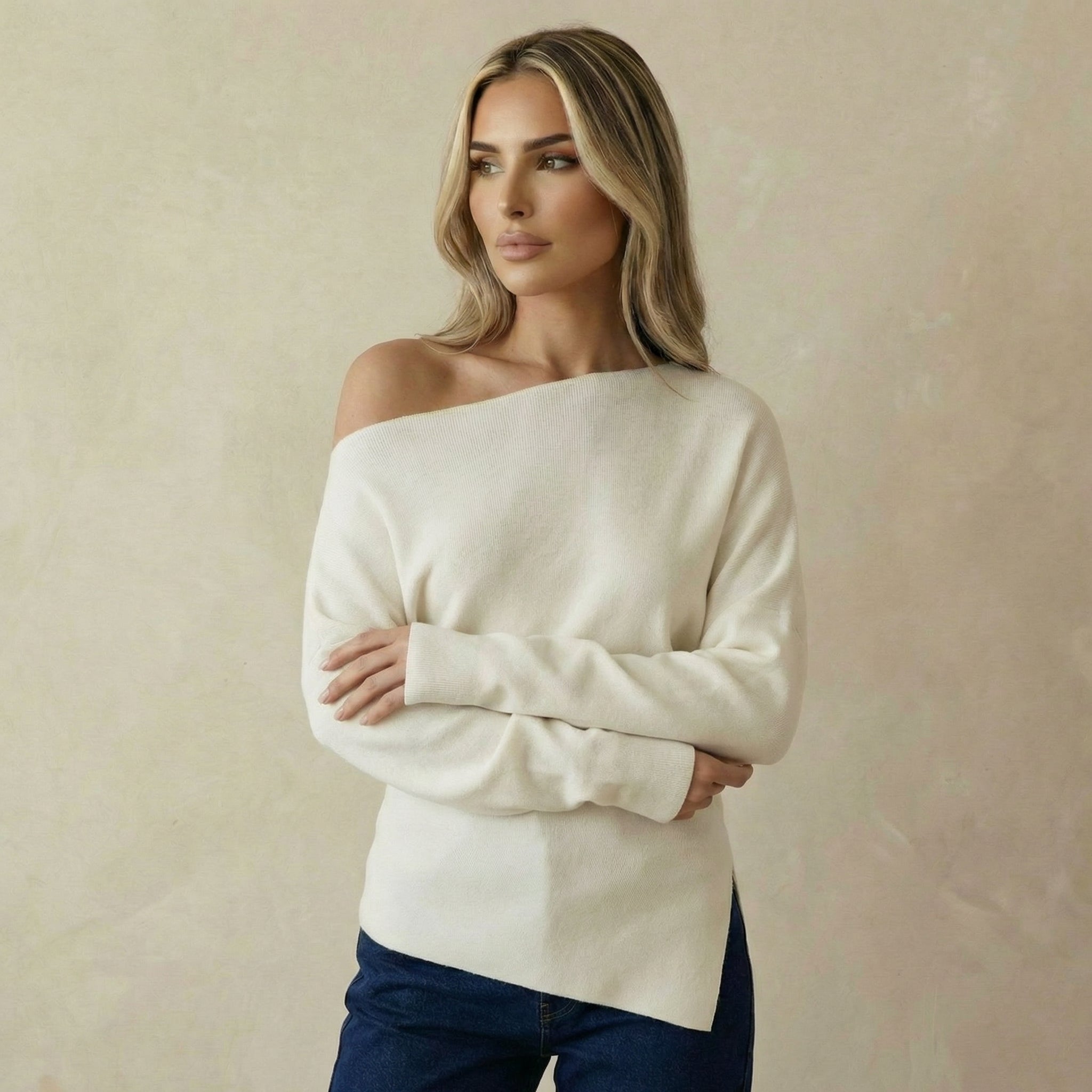 Asymmetrical Collar Wool-Blend Top