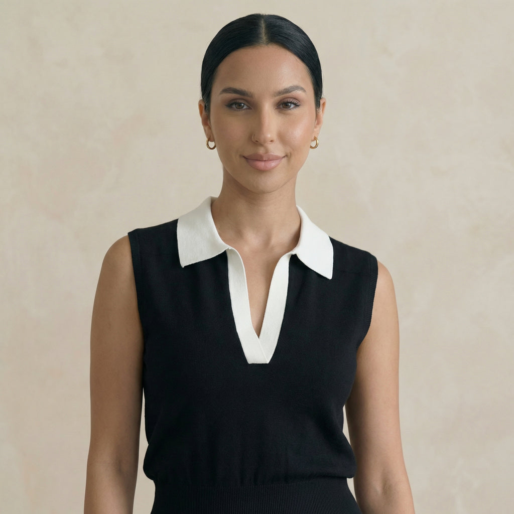 Two-Tone Trim Collar Sweater Vest