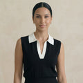 Two-Tone Trim Collar Sweater Vest