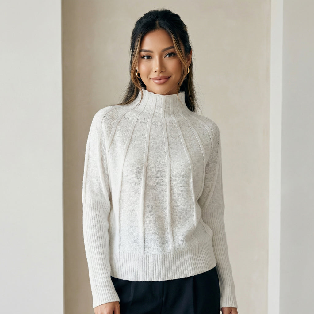 Mock Neck Knit with Piping Accents