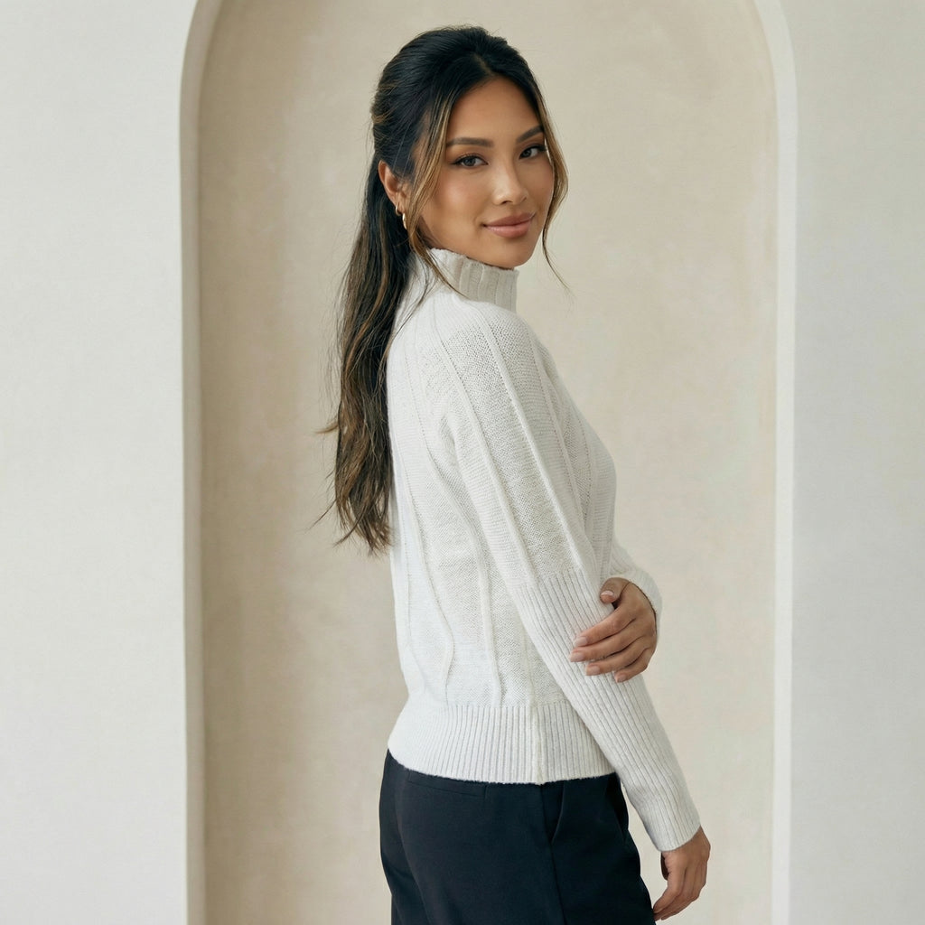 Mock Neck Knit with Piping Accents
