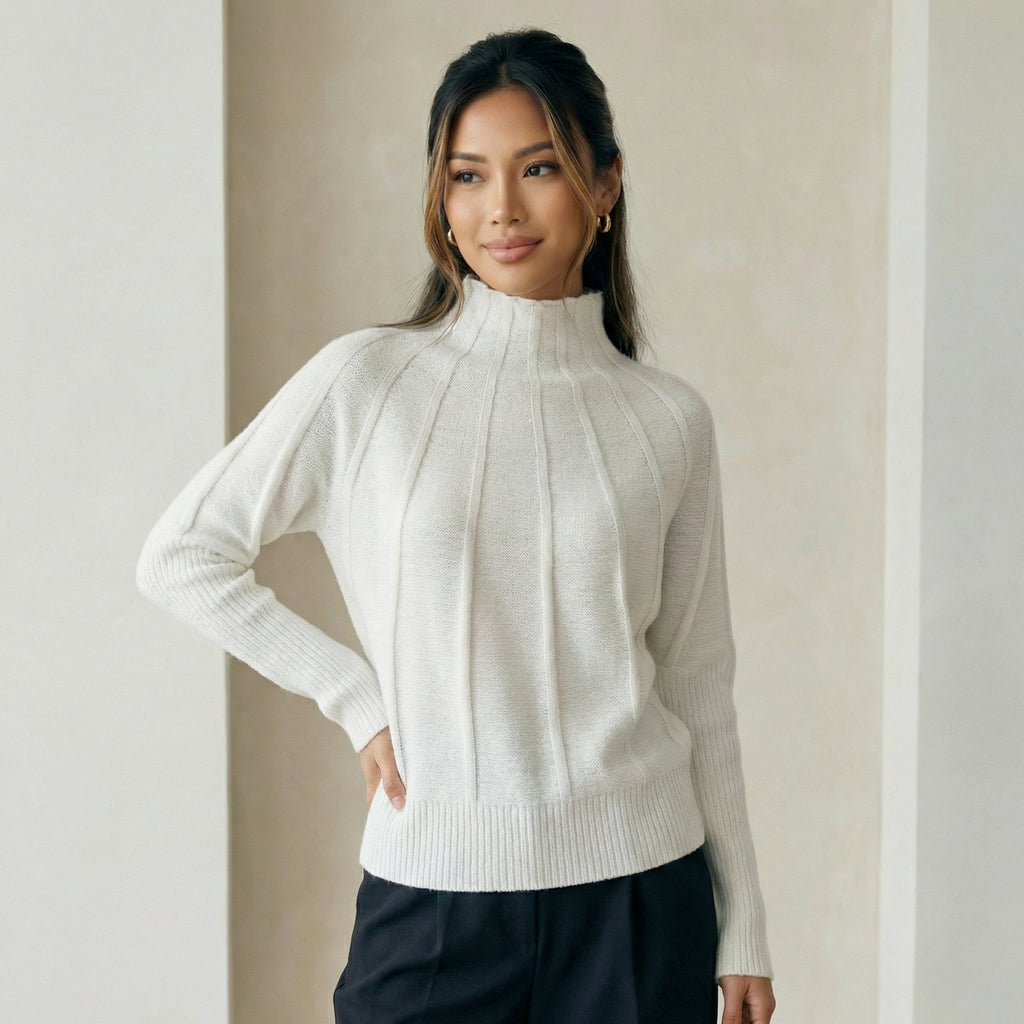 Mock Neck Knit with Piping Accents