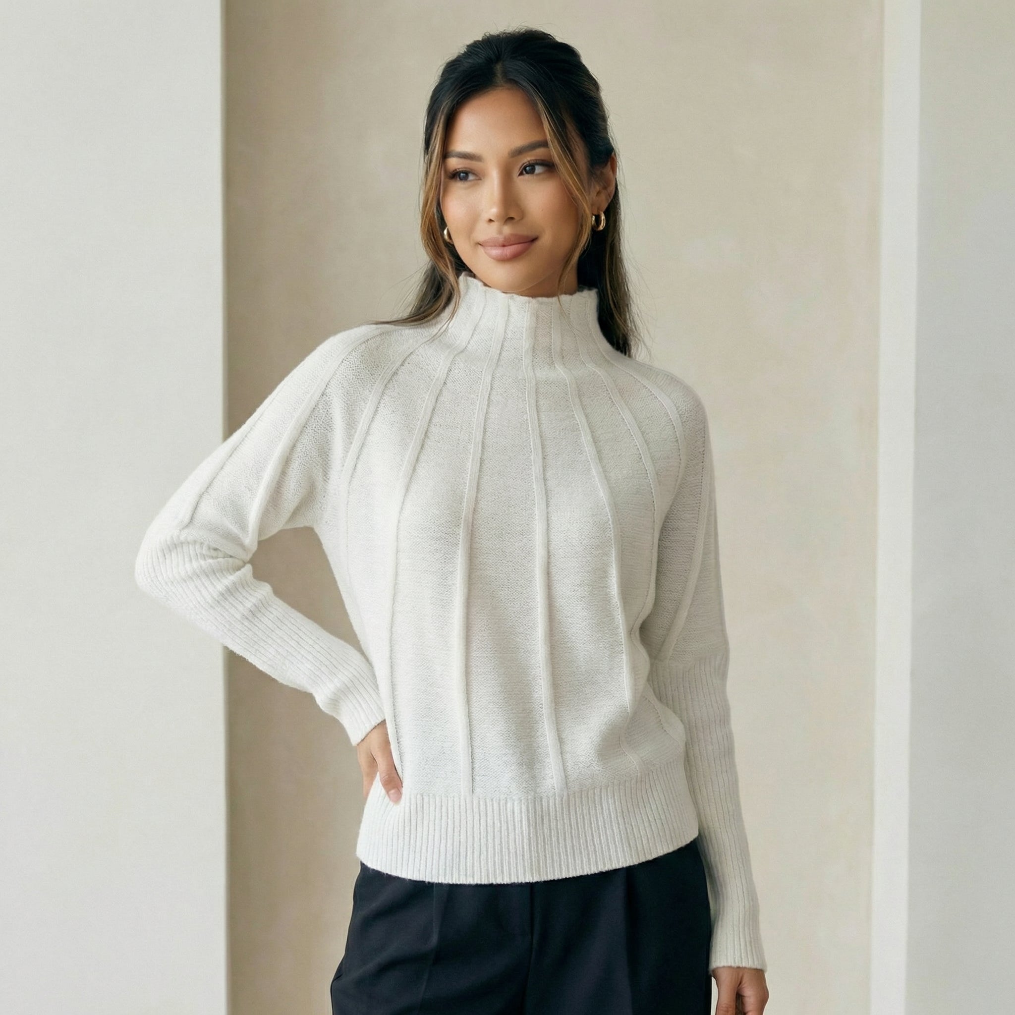 Mock Neck Knit with Piping Accents