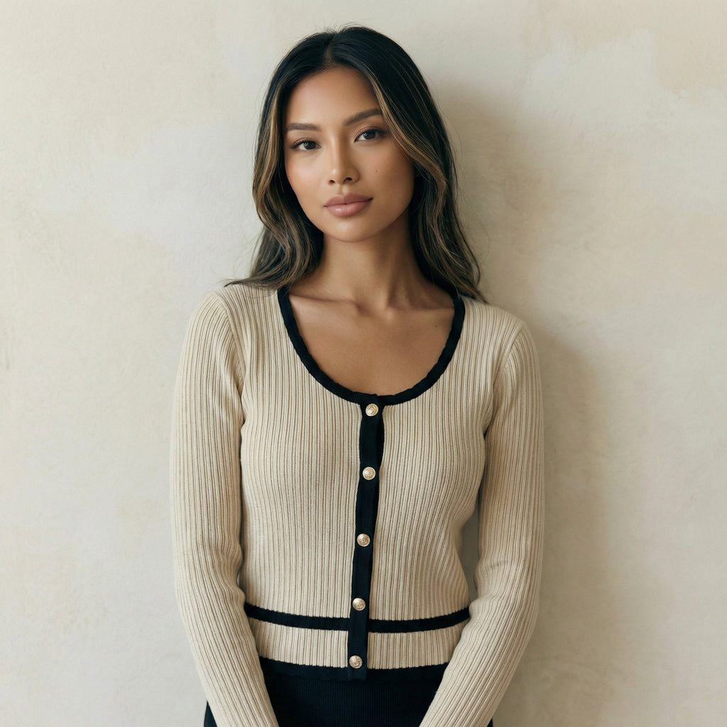 Classic Contrast Knit Cardigan