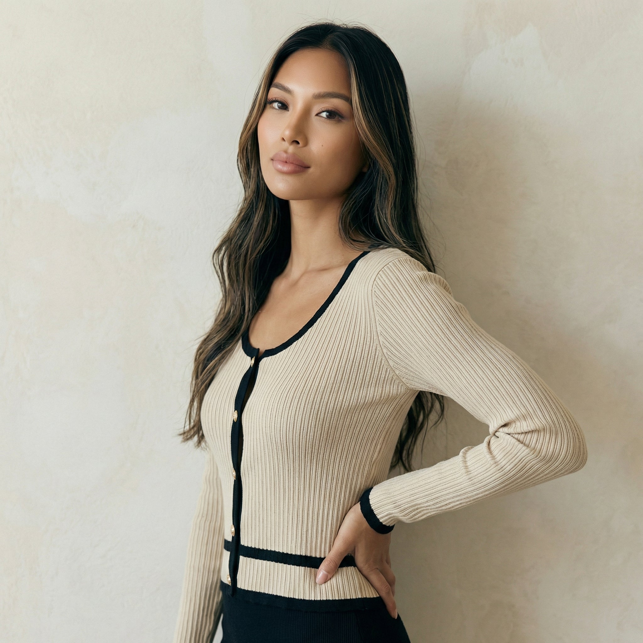 Classic Contrast Knit Cardigan