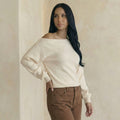 Cream Loose-Fit Sweatshirt with Bare-Shoulder Detail