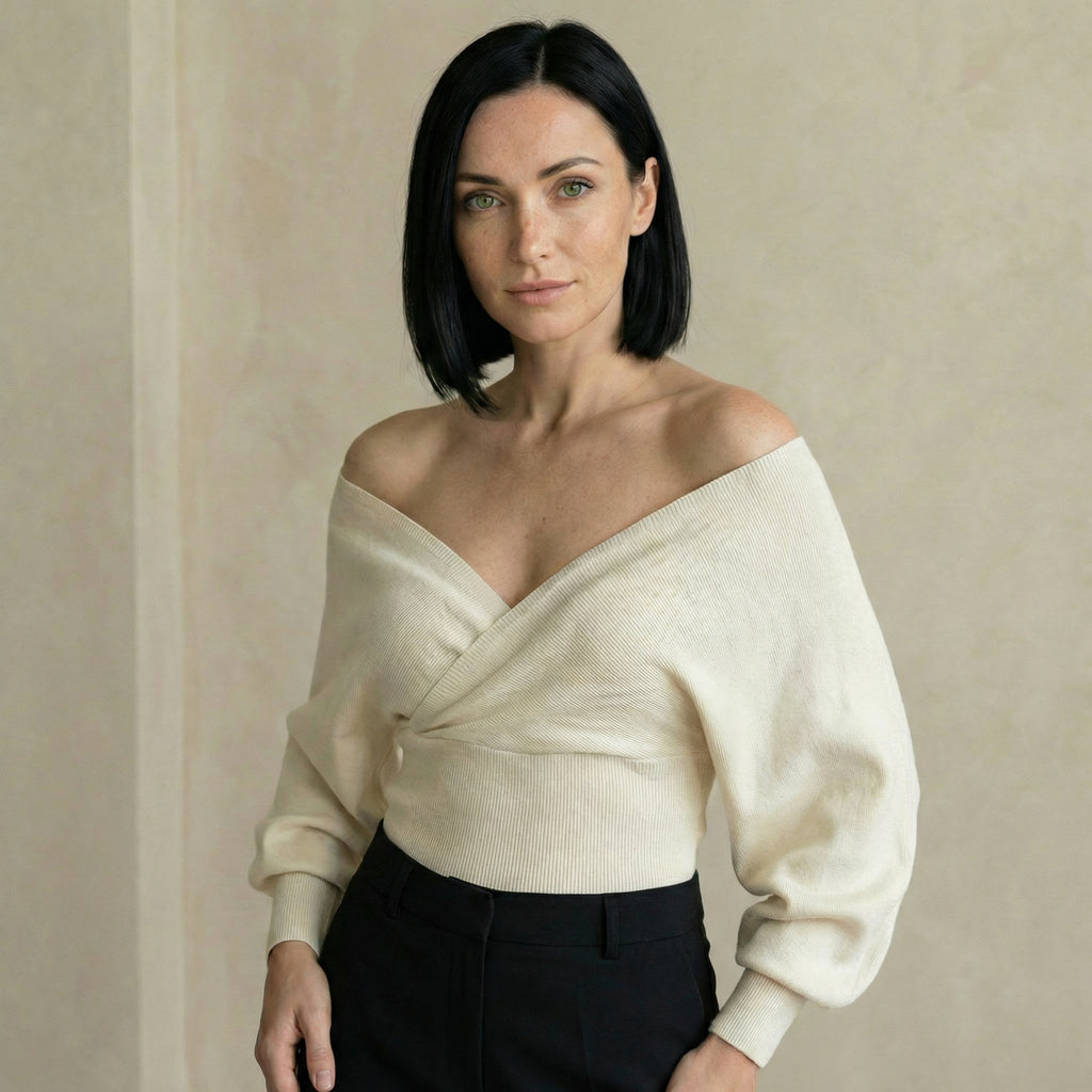 Cream Wrap Jumper with V-Neck Detail