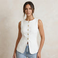White Waistcoat Top with Gold Accents