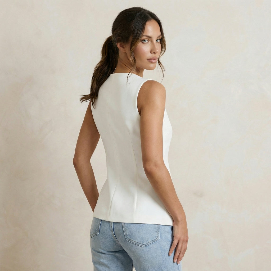 White Waistcoat Top with Gold Accents