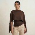 Dark Chocolate Ruched Long Top With Cape