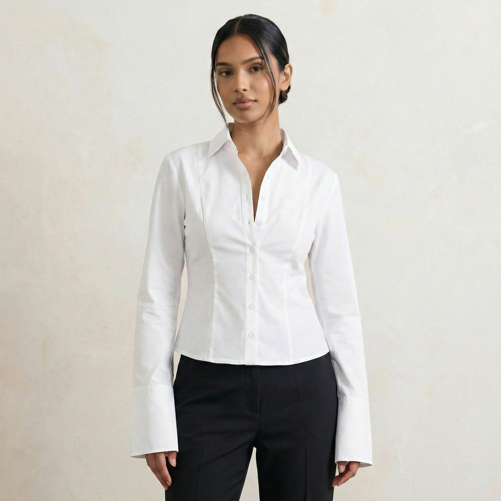 White Tailored Shirt With Subtle Seam Detailing