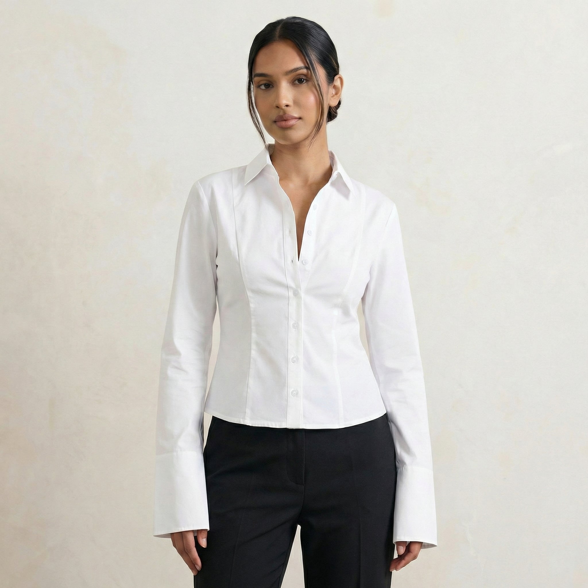 White Tailored Shirt With Subtle Seam Detailing