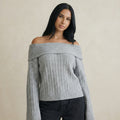 Grey Off-Shoulder Knit Jumper