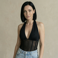 Black Halterneck Corset Top with Plunge