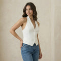 White Tailored Halter Top